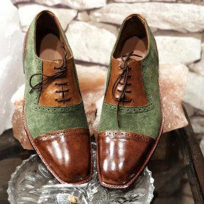 Customize Two Tone Brown Green Suede Leather..