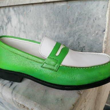 Stylish Green White Two Tone Penny Loafer Slip On..