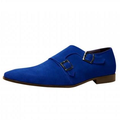 Monk Customize Blue Suede Leather Dual Strap..