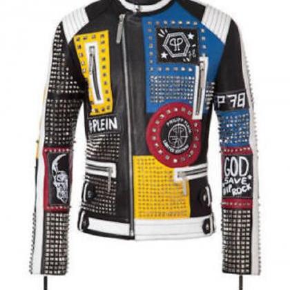 Men Handmade Punk Jacket Multi Colors Zipper..
