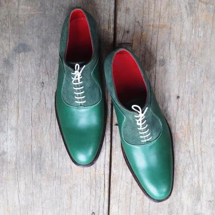 Made To Hand Green Oxford White Lace Up Suede..