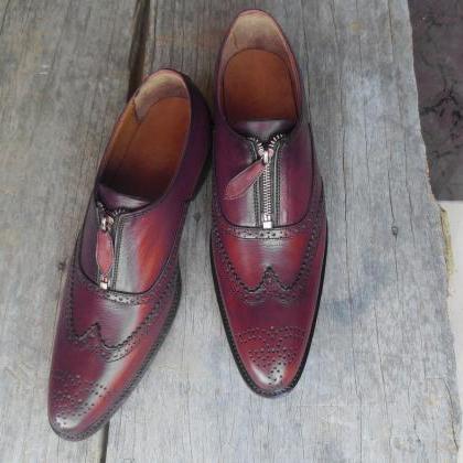 Premium Formal Shoes For Men Zipper Brogue Wingtip..