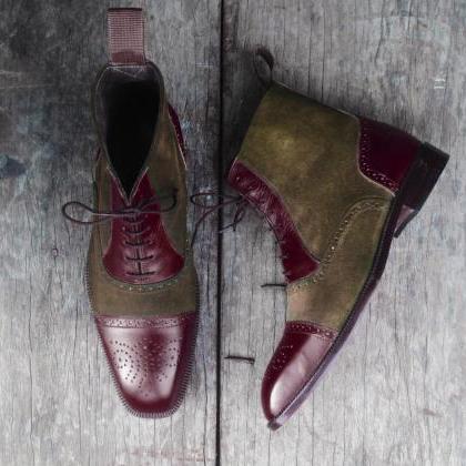 Two Tone Combination Ankle Boots Suede Leather,..