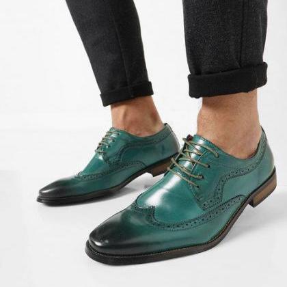 Brogue Wingtip Derby Shoes For Men Premium Leather..