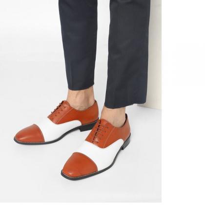 Vintage Design Two Tone Cap Toe Balmoral Men Shoes..
