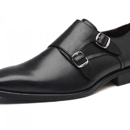 Dual Buckle Monk Strap Shoes For Men Handmade Real..