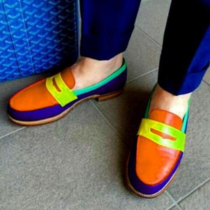 Mixed Color Penny Loafer Shoe For Men Apron Toe..