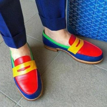 Vibrant Penny Loafers In Multicolor Apron Toe Slip..