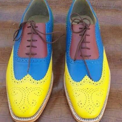 Colorful Full Brogues Oxfords For Men Wingtip Lace..