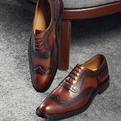 Short Wing Balmoral Shoes For Men Wingtip Lace Up..