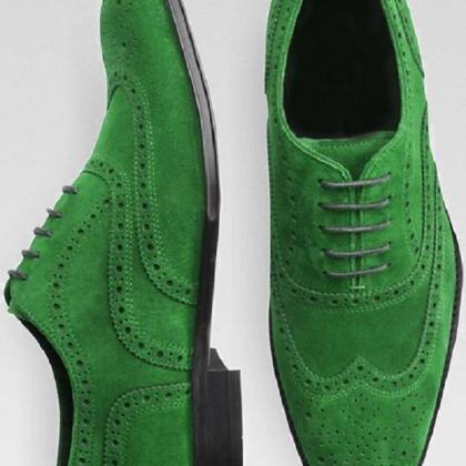 Customize Green Suede Leather Oxford Brogue..