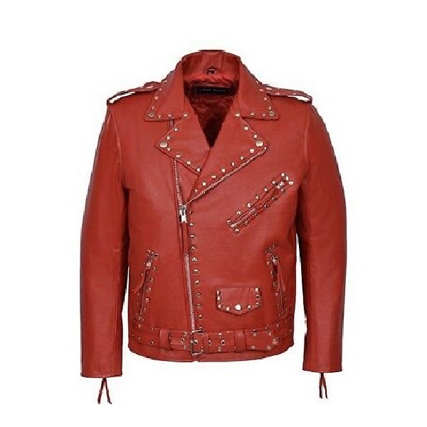 Customize Bikers Waist Belt Brown Shoulder Epaulets Pure Leather Zipper Jacket