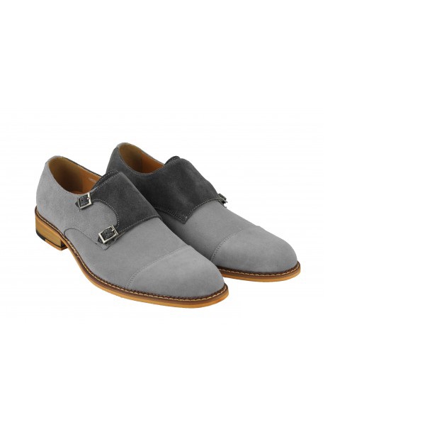 Look Double Monk Strap Shoes For Men Original Suede Leather Hand Constructed