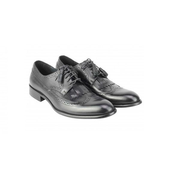 Classic Shine Derby Shoes With Tassels Lace Up Wingtip 100% Leather Handcrafted