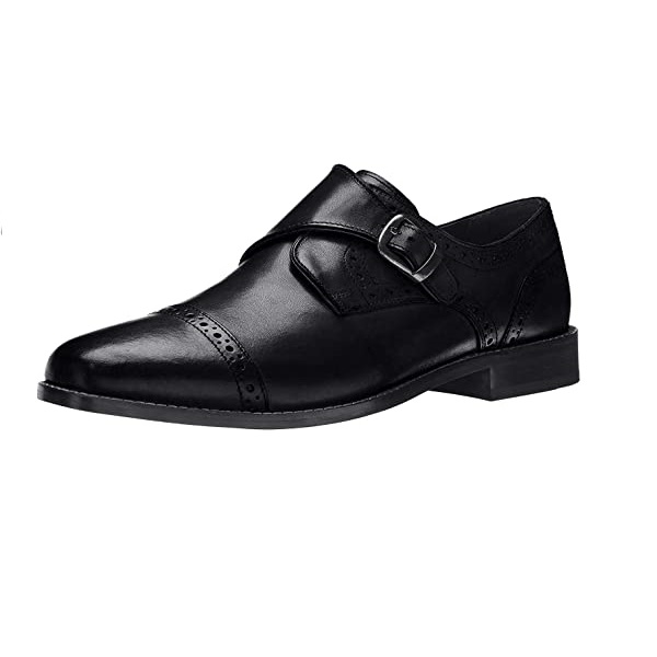 Single Strap Brogue Monk Men Shoes Handmade Buckle Closure Cap Toe, Real Leather