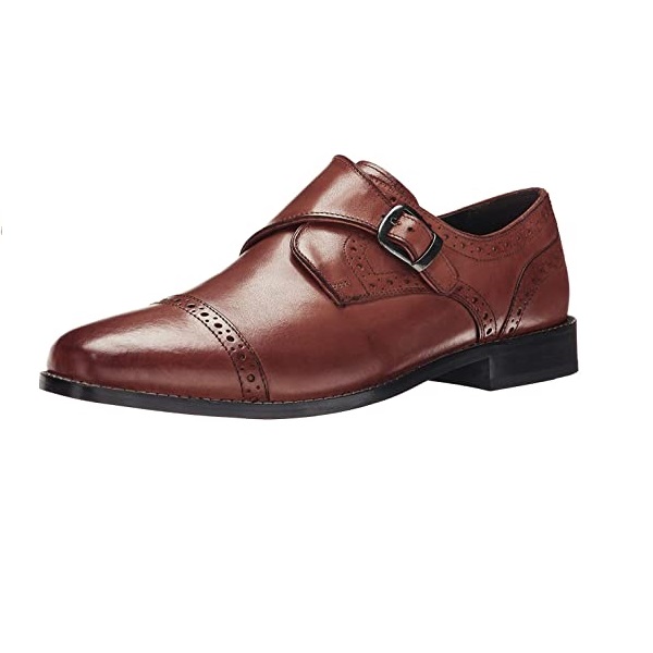 Semi Brogues Single Monk Strap Shoes For Men Handstitched Cap Toe Pure Leather