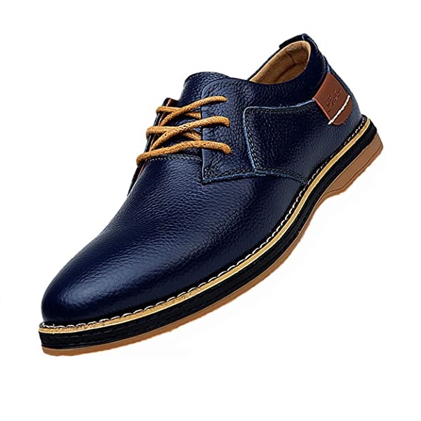 Genuine Leather Buck Shoes For Men Handstitched Plain Toe Lace Up Contrast Sole