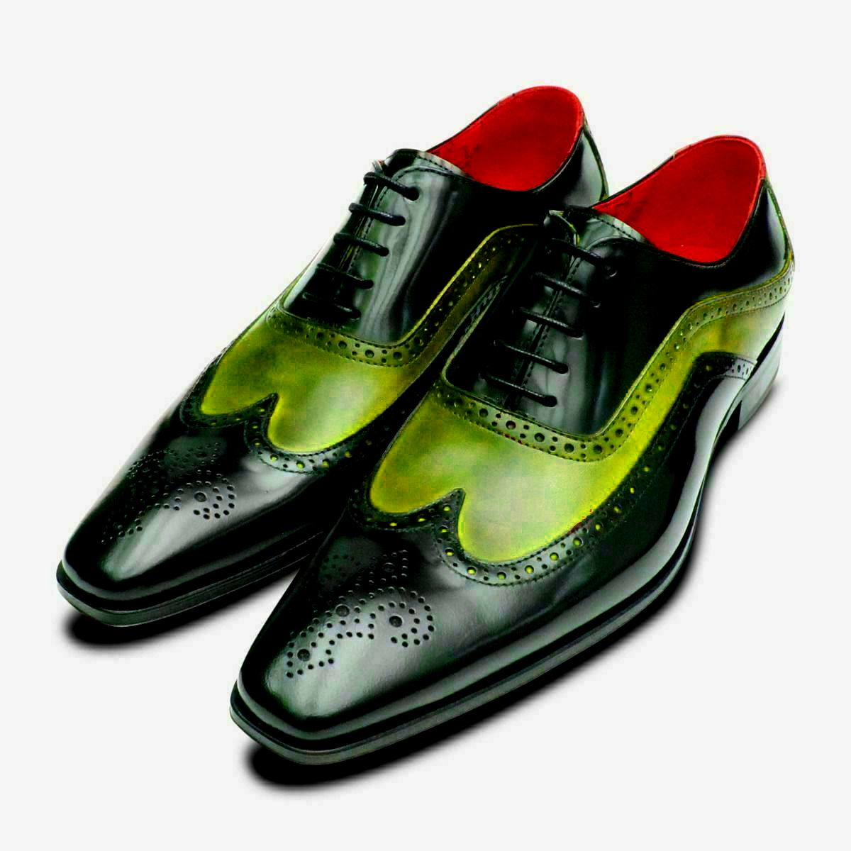 Two Tone Wingtip Oxford Shoe For Men Medallion Toe Lace Up Real Leather Handmade