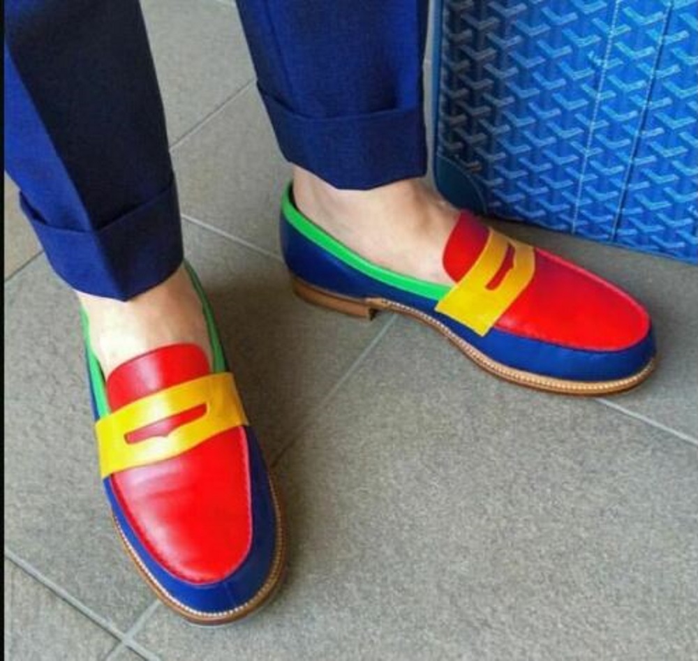 Vibrant Penny Loafers In Multicolor Apron Toe Slip On Real Leather Handcrafted