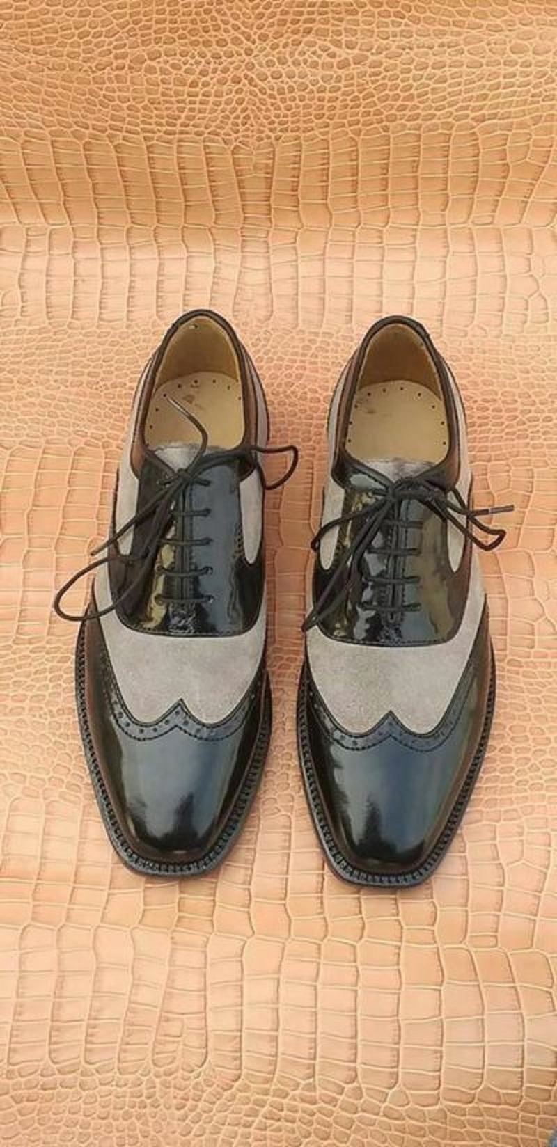 Balmoral's In Two Tone Handmade 100% Suede Leather Wingtip Lace Up Men's Shoe