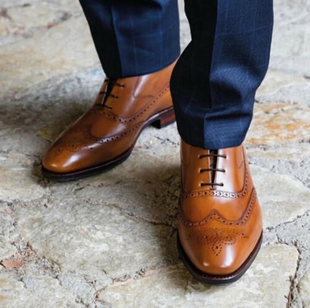 Dress Oxford Shoe For Men Medallion Toe Wingtip Lace Up Genuine Leather Handmade