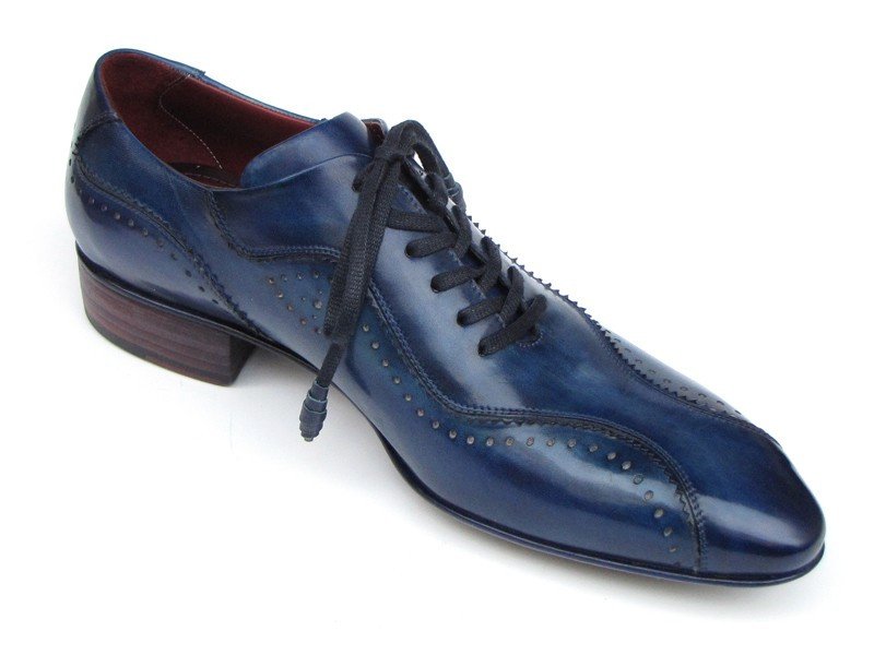 Made To Order Oxford Patina Navy Blue Lace Up Premium Leather Formal Dress Shoes