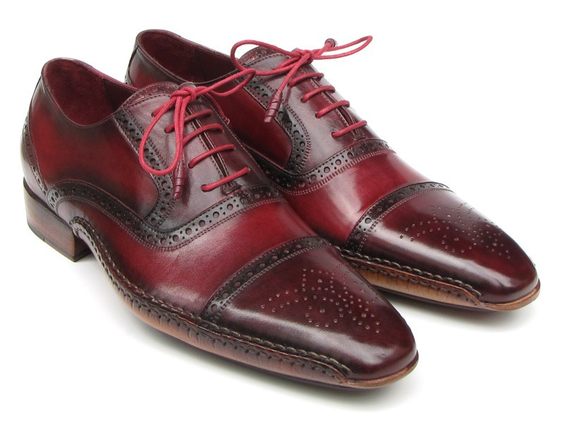 Oxford Burgundy Patina Brogue Cap Toe Men Handmade Genuine Cowhide Formal Shoes