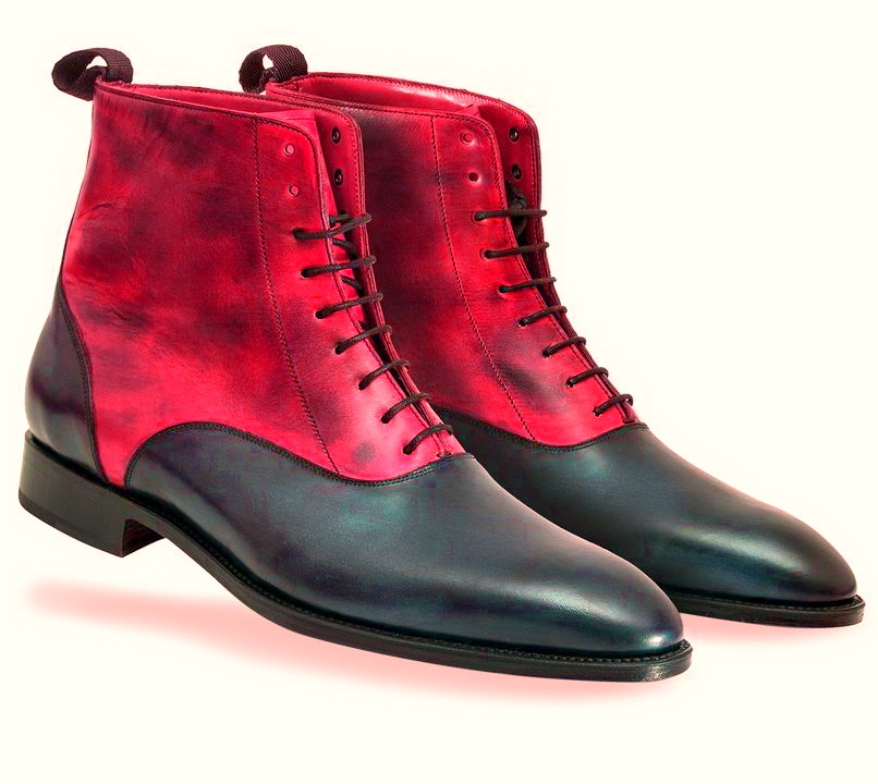 Made To Hand Two Tone Patina Back Pull Pure Leather Lace Up Formal Ankle Boots