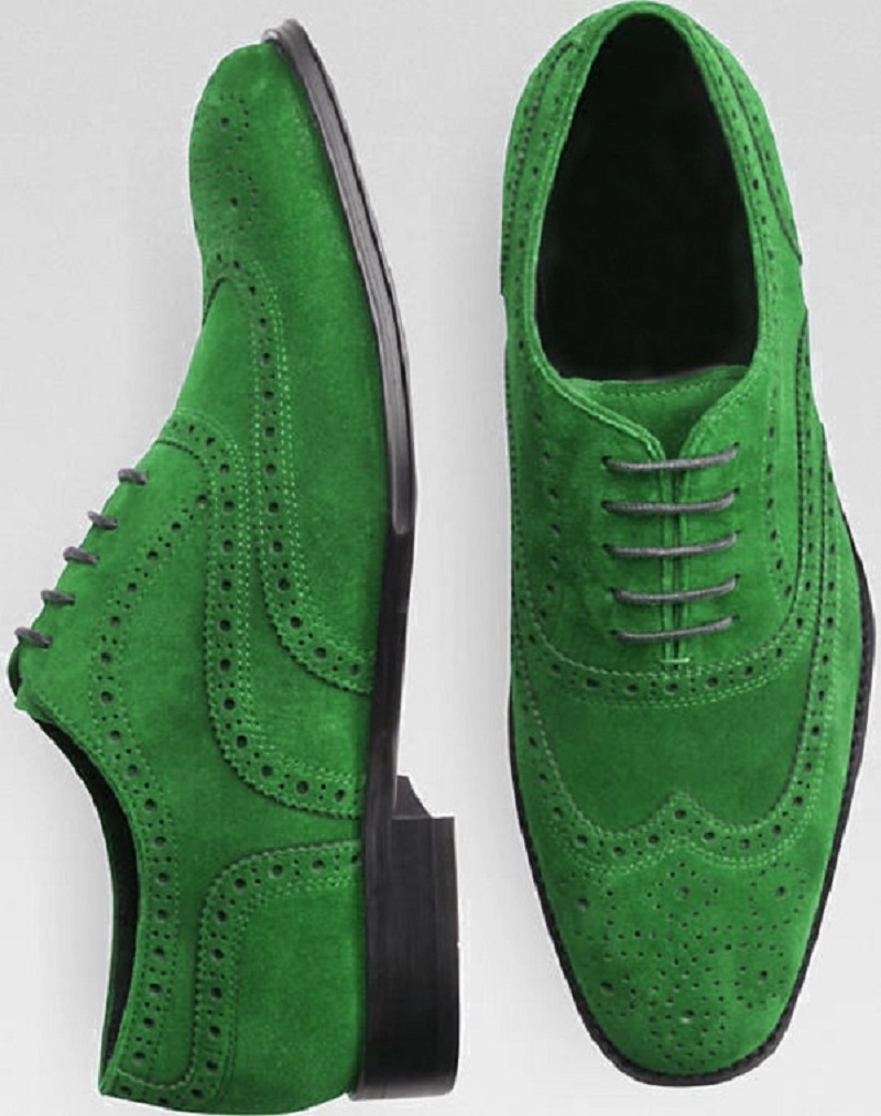 Customize Green Suede Leather Oxford Brogue Wingtip Lace Up Formal Dress Shoes