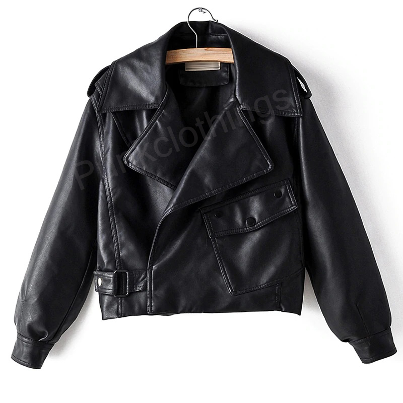 Customize Women Bikers Shoulder Epaulets Real Leather Zippered Fashion Jacket